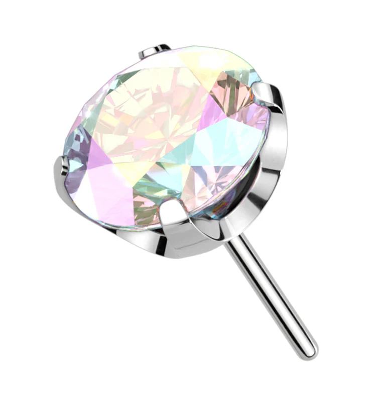 Prong Set Rainbow Aurora CZ Threadless Titanium Top - Mrs Treak
