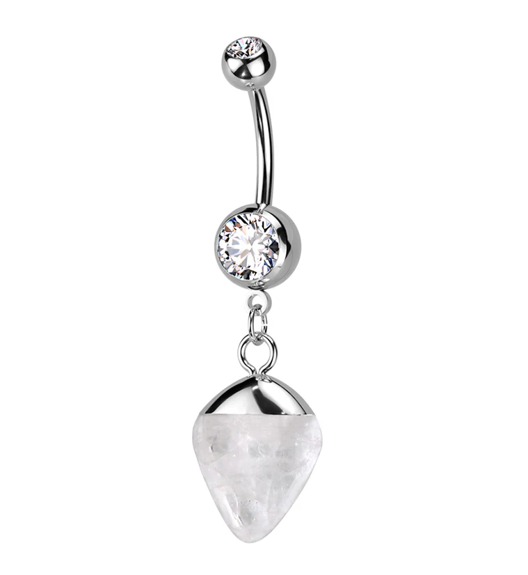 Apex Quartz Stone Dangle Stainless Steel Belly Button Ring - Mrs Treak