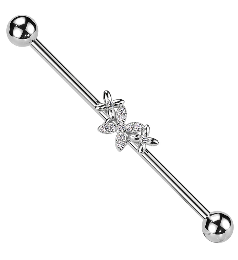 Butterfly Trio Clear CZ Stainless Steel Industrial Barbell - Mrs Treak
