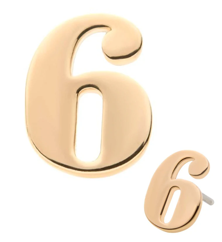 14kt Gold Number 6 Threadless Top - Mrs Treak