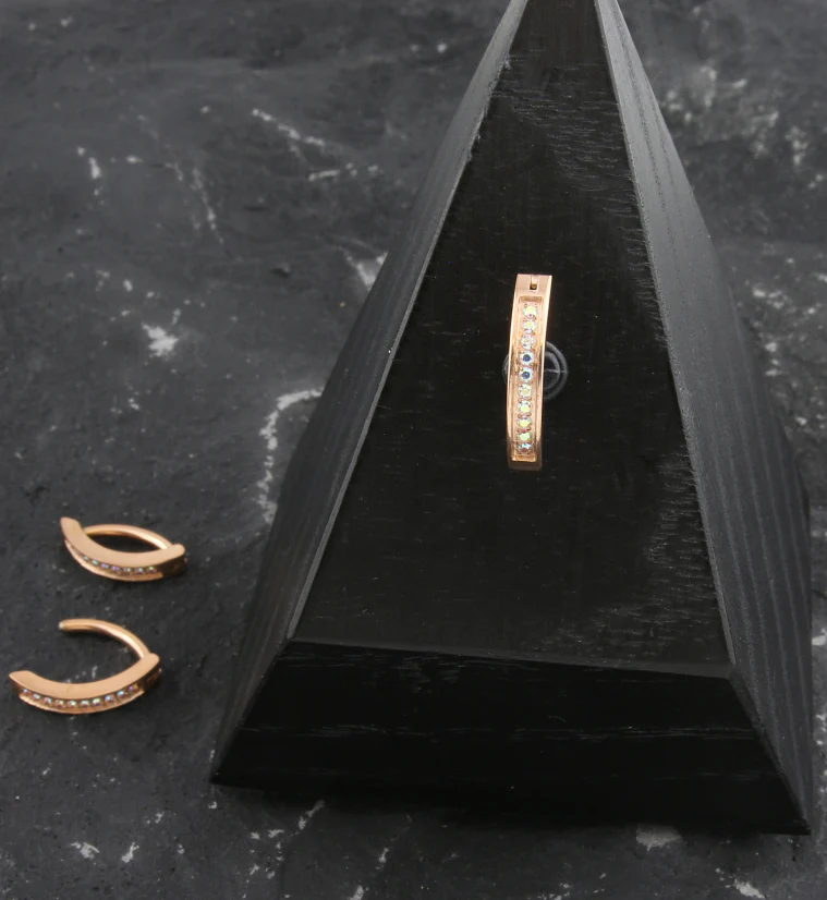 Rose Gold PVD Bar Rainbow Aurora CZ Stainless Steel Hinged Belly Button Ring - Mrs Treak