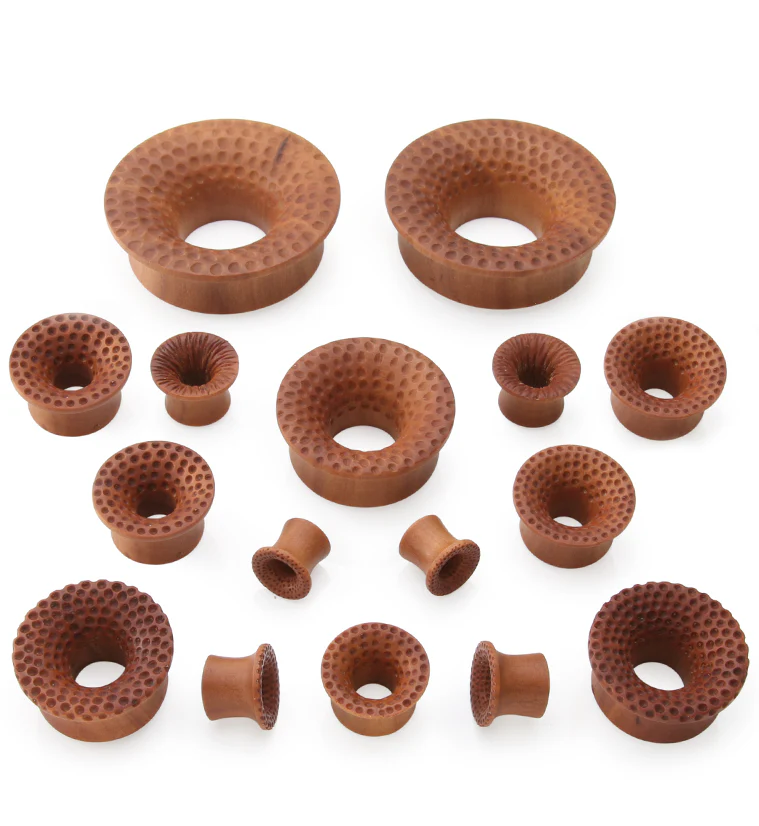 Hammered Saba Wood Mayan Flare Tunnel Plugs - Mrs Treak
