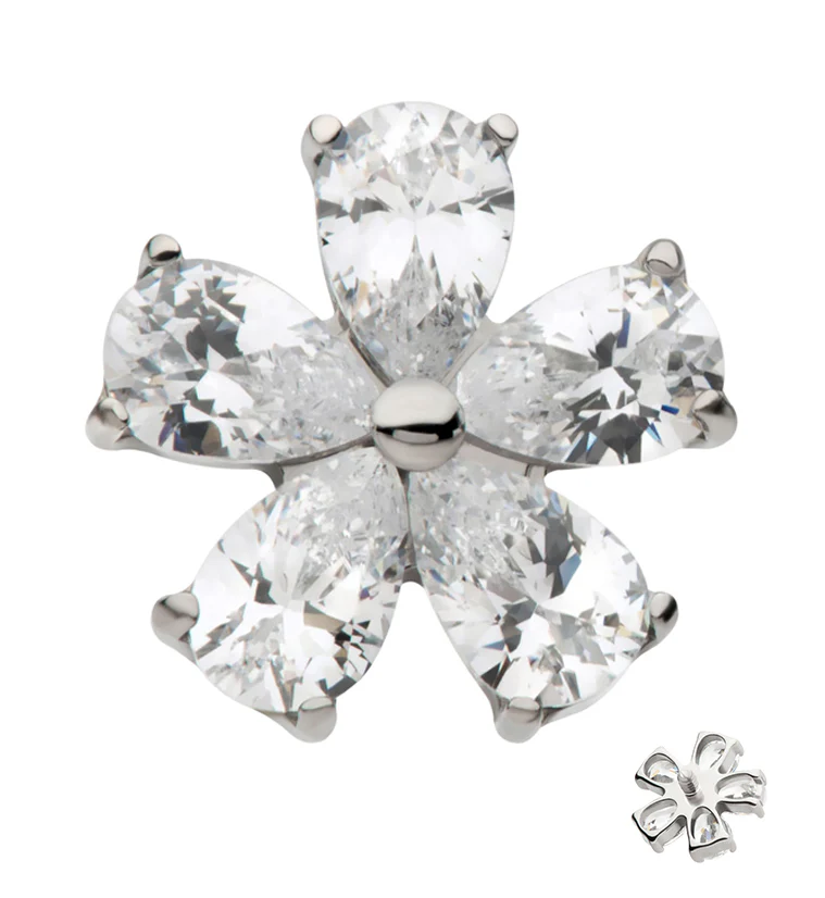 Teardrop Flower Clear CZ Internally Threaded Titanium Top - Mrs Treak