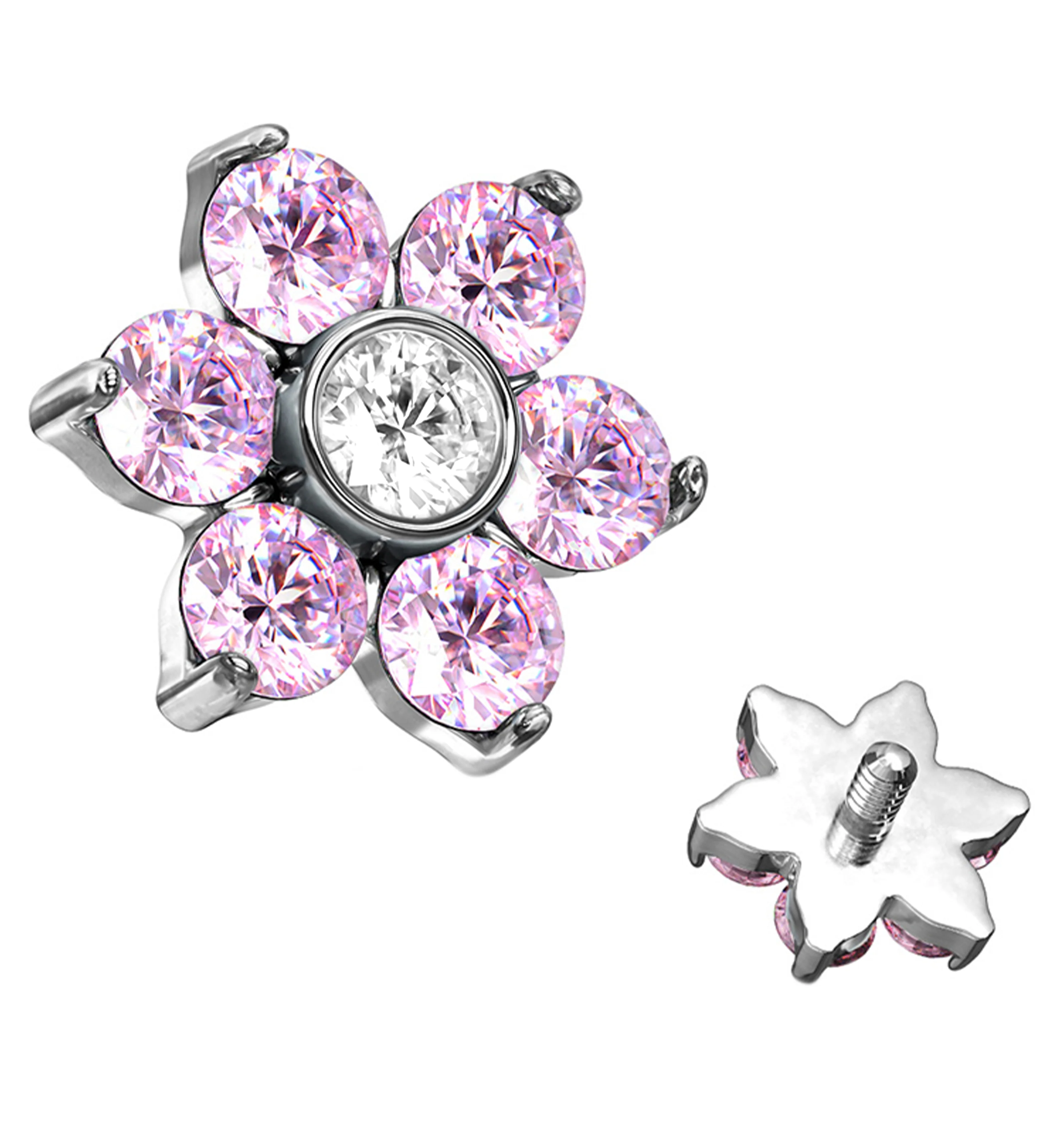 Pink CZ Floret Titanium Internally Threaded Top - Mrs Treak