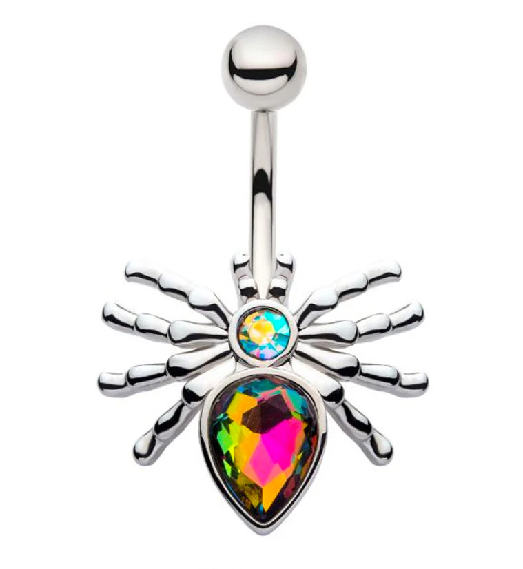 Spider Rainbow Aura CZ Belly Ring - Mrs Treak