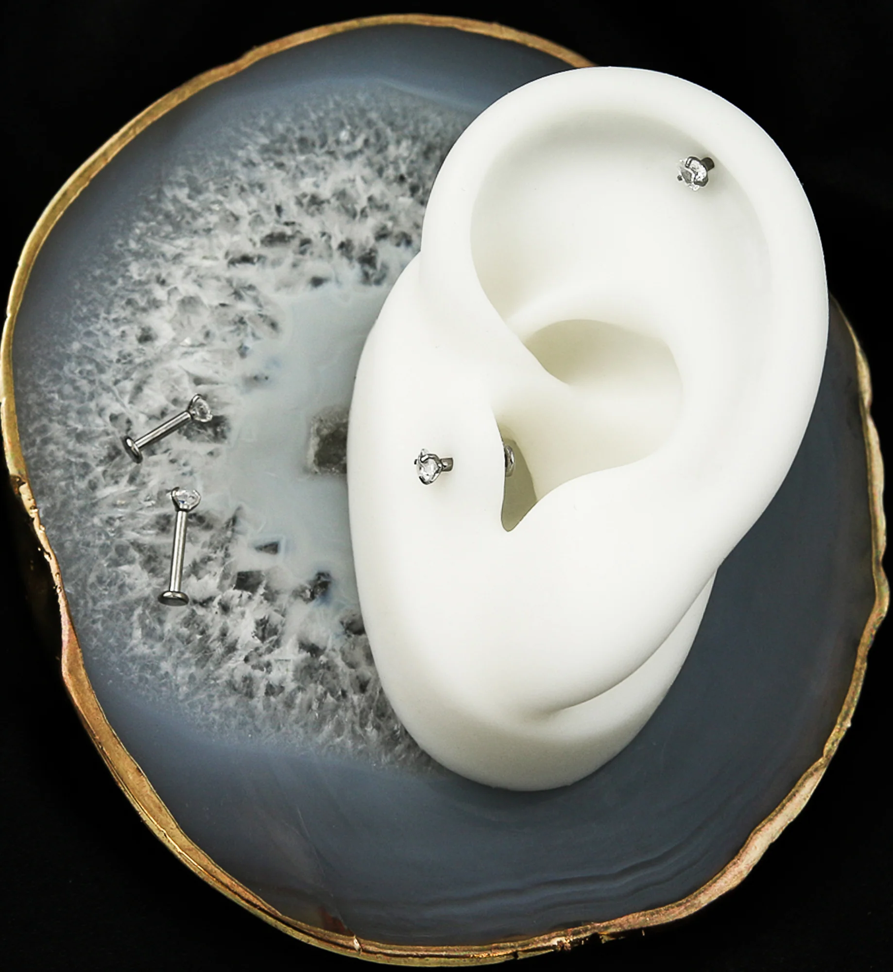 Heart Clear CZ Internally Threaded Titanium Labret Post - Mrs Treak