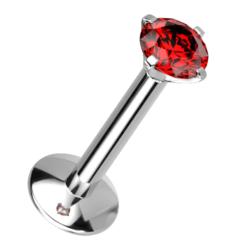 Red CZ Prong Labret Stud (Convex Disk) - Mrs Treak