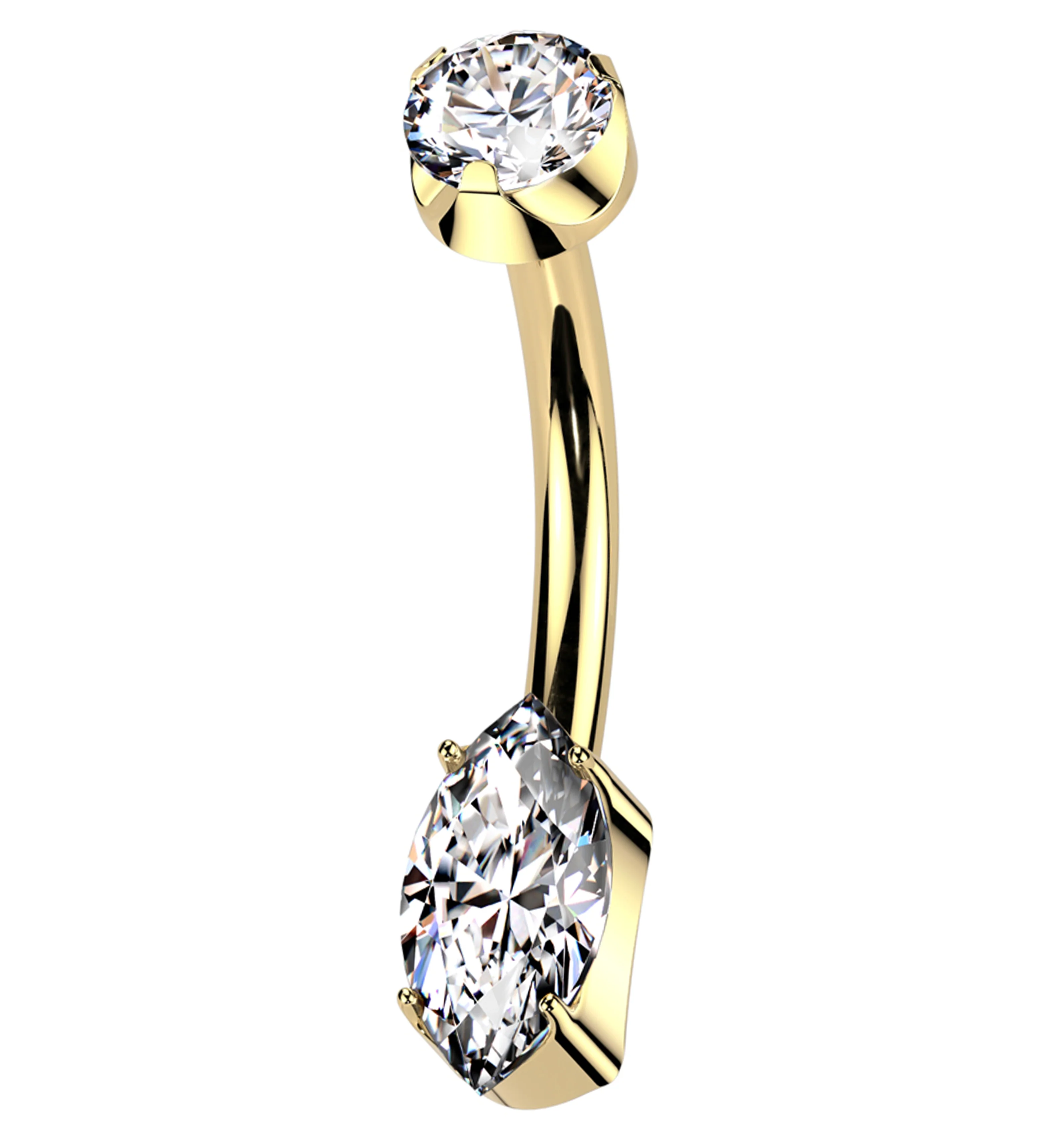Gold PVD Marquise Clear CZ Internally Threaded Titanium Belly Button Ring - Mrs Treak