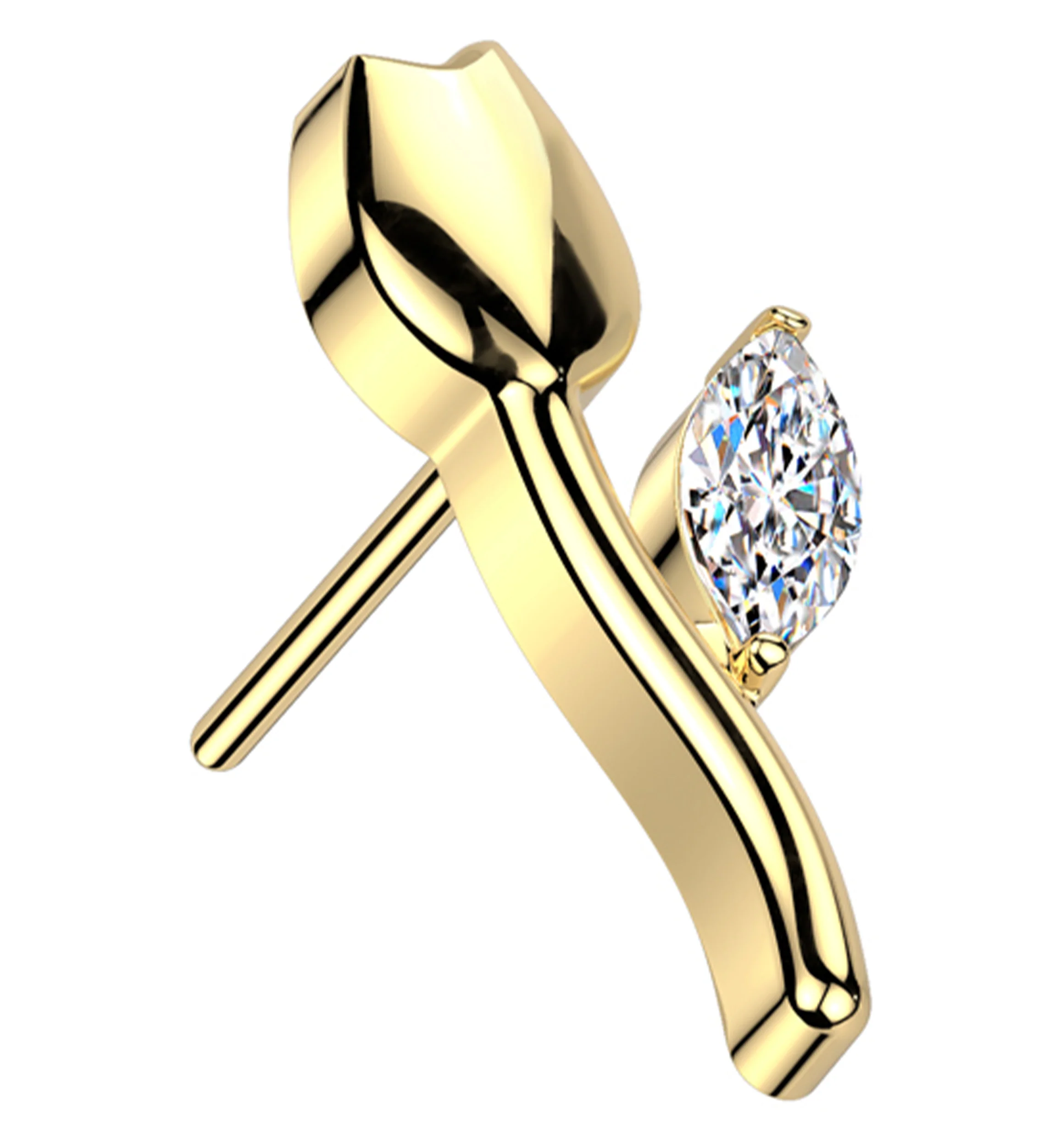 Gold PVD Tulip Flower Clear CZ Titanium Threadless Top - Mrs Treak