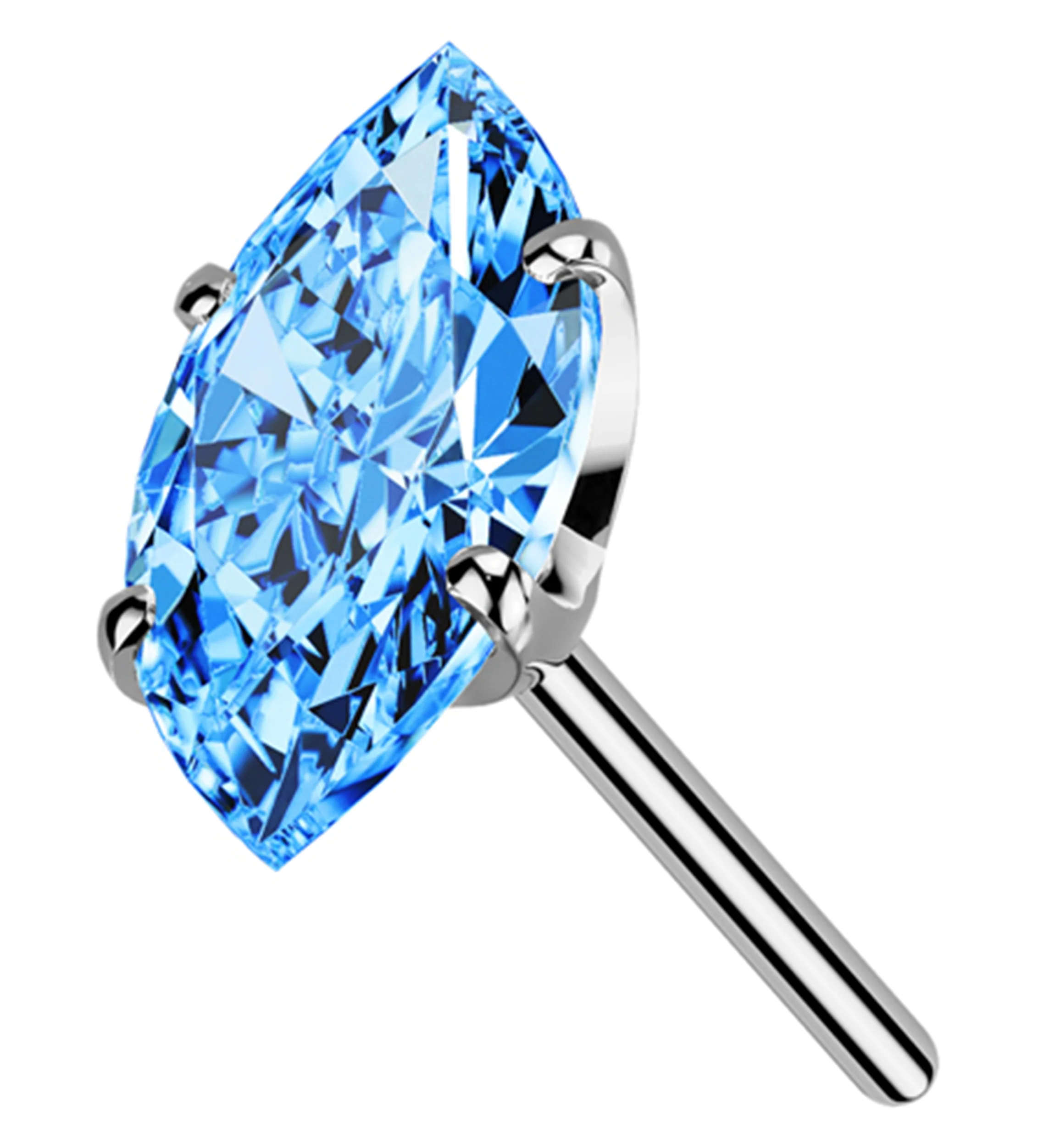 Prong Marquise Aqua CZ Titanium Threadless Top - Mrs Treak