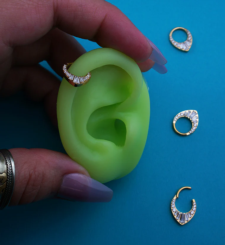 Gold PVD Point Baguette Clear CZ Titanium Hinged Segment Ring - Mrs Treak