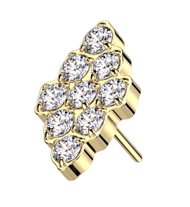 Gold PVD Rhombus Clear CZ Threadless Titanium Top - Mrs Treak
