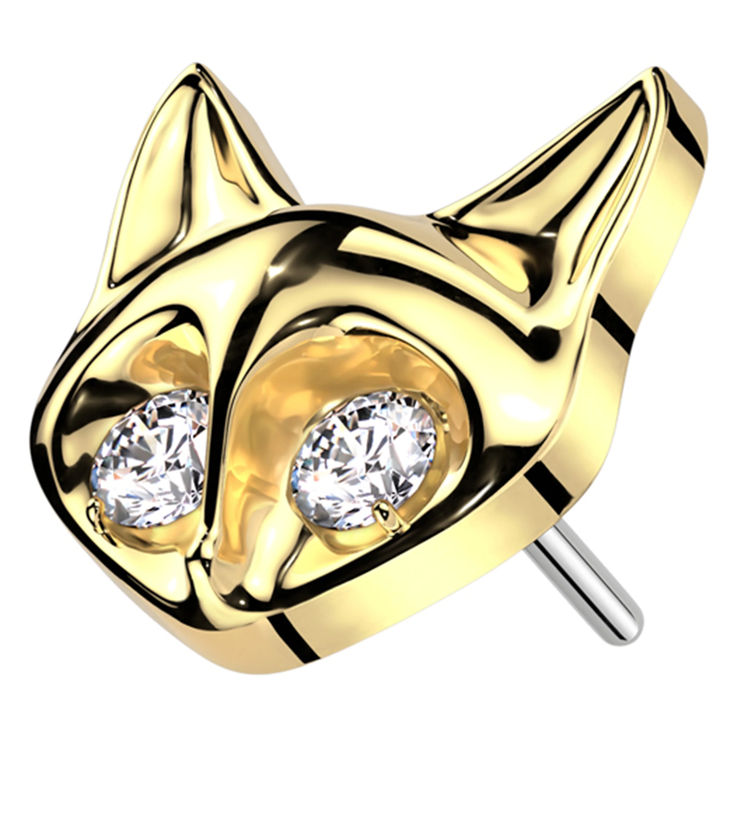Gold PVD Fox Clear CZ Titanium Threadless Top - Mrs Treak
