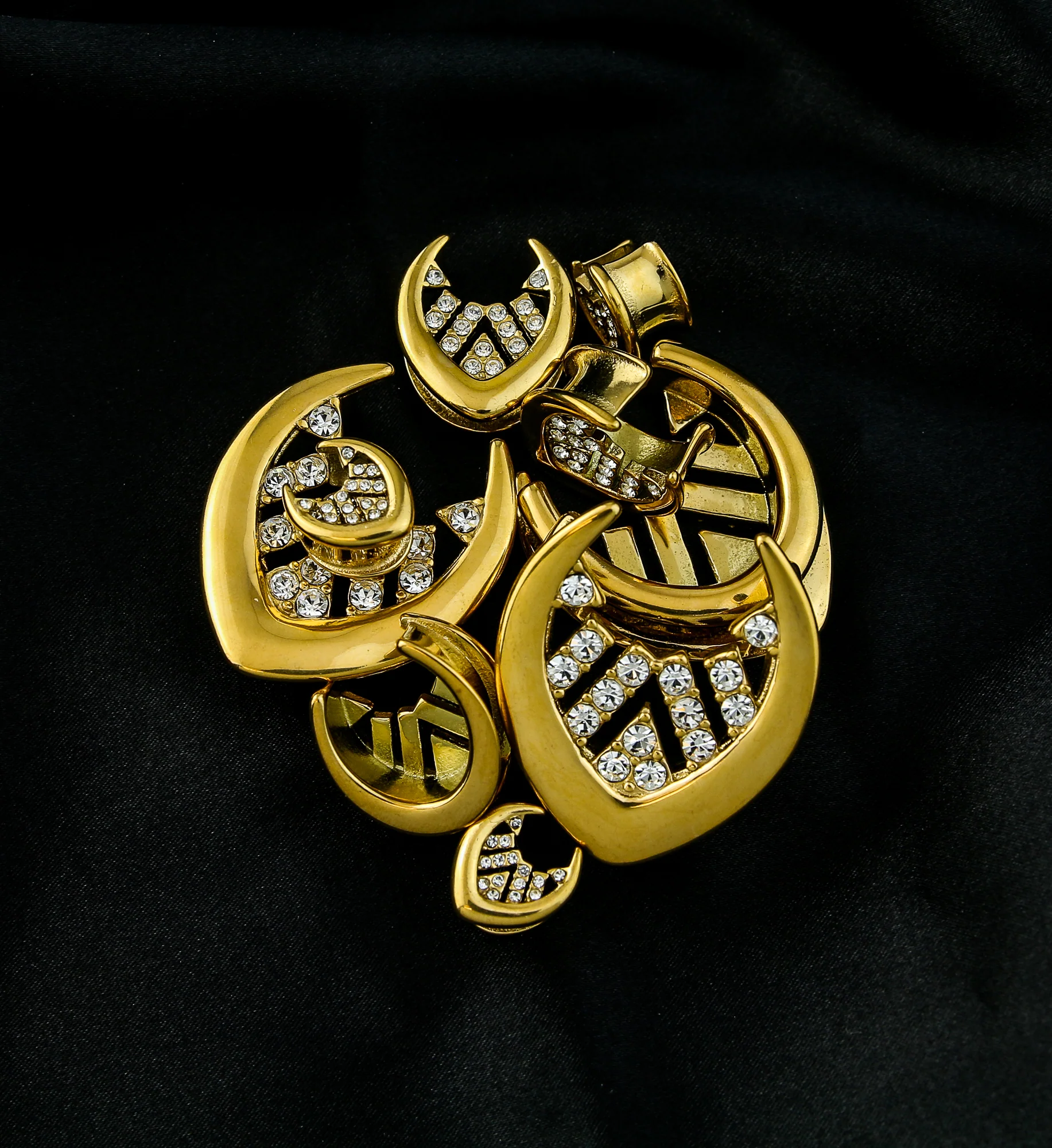 Gold PVD Geo Pave Clear CZ Stainless Steel Saddles - Mrs Treak