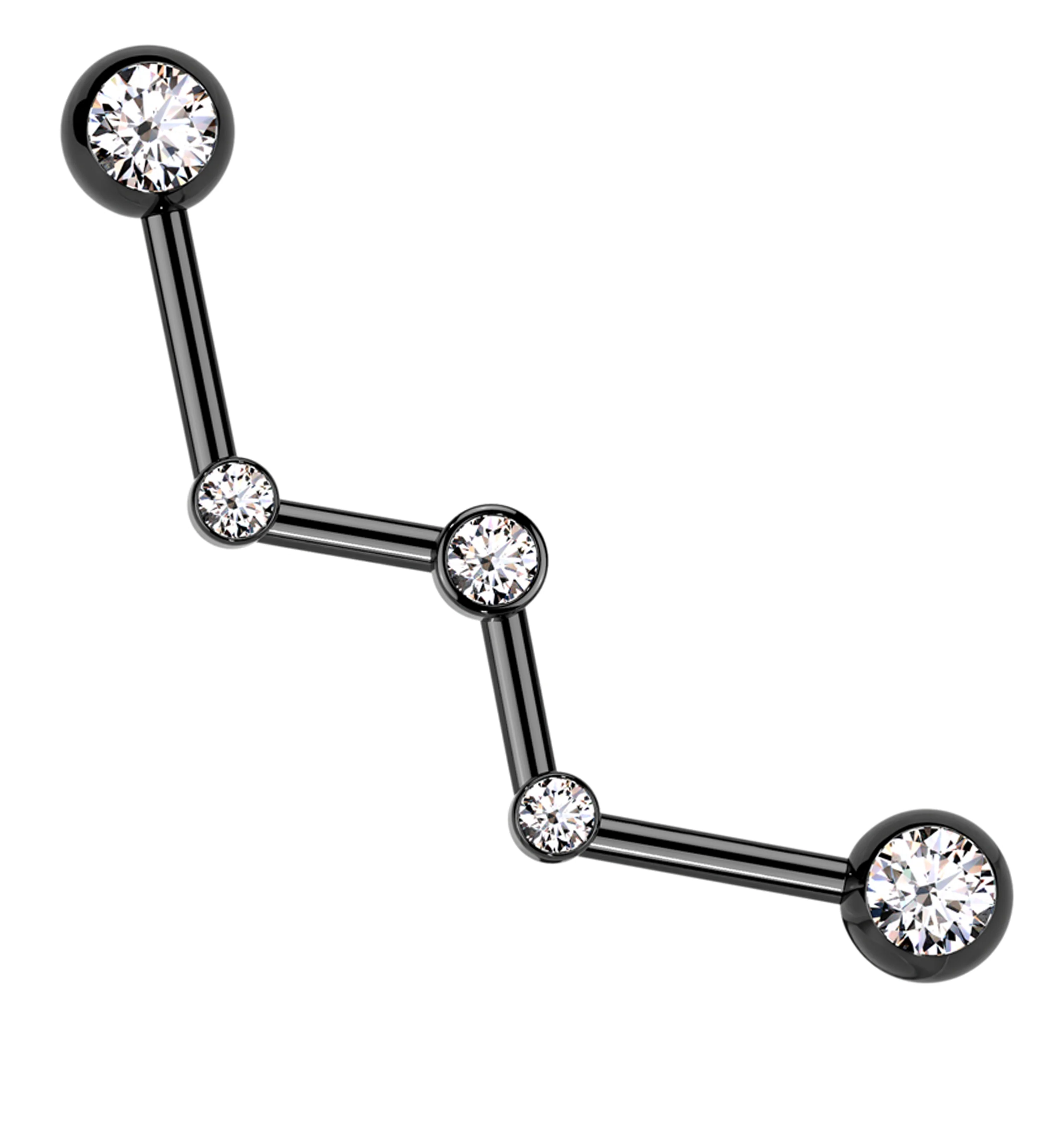 Black PVD Zig Zag Clear CZ Stainless Steel Industrial Barbell - Mrs Treak