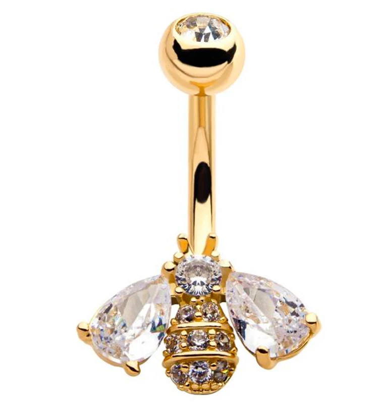 Gold PVD Bumble Bee CZ Belly Ring - Mrs Treak