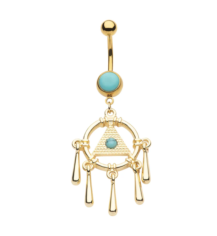Gold PVD Turquoise Pyramid Stainless Steel Belly Button Ring - Mrs Treak