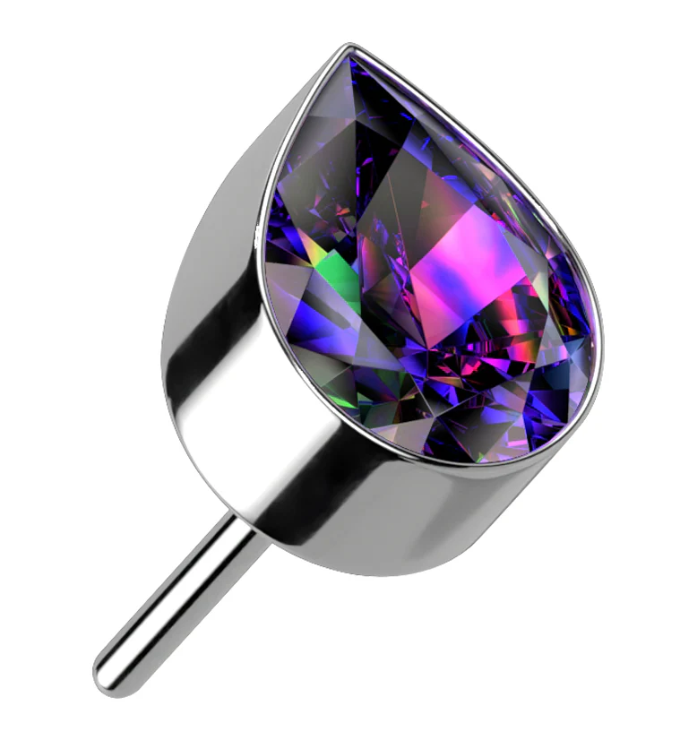 Teardrop Black Aurora CZ Threadless Titanium Top - Mrs Treak