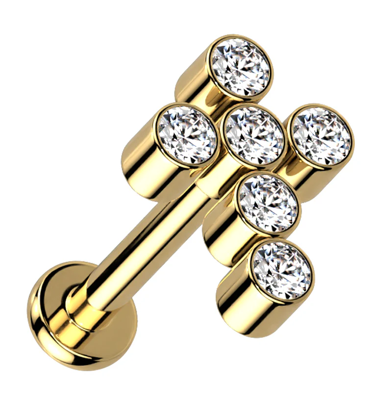 Gold PVD Cross CZ Titanium Internally Threaded Labret - Mrs Treak