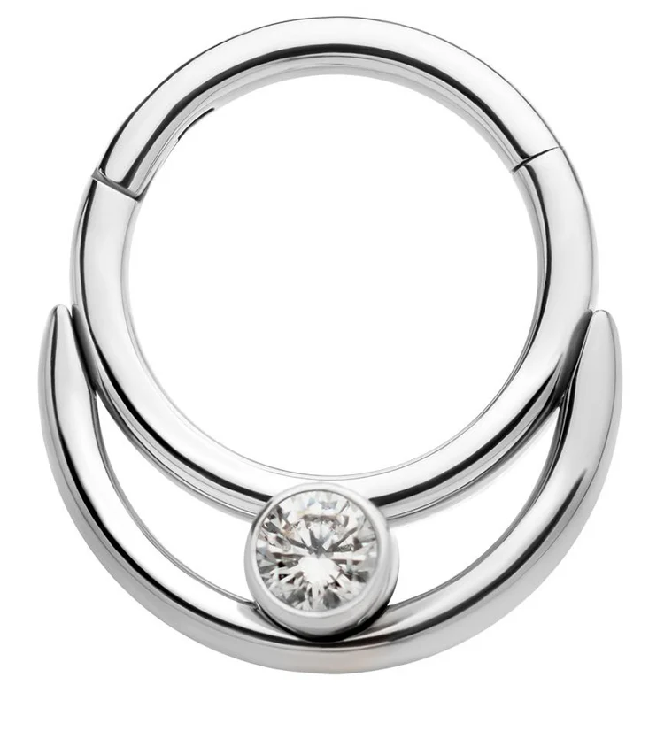Double Front Facing Hoop Clear CZ Titanium Hinged Segment Ring - Mrs Treak