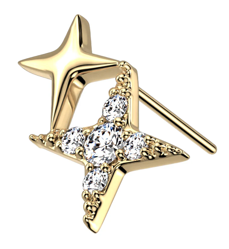 14kt Gold Double Diamond Star CZ Threadless Top - Mrs Treak
