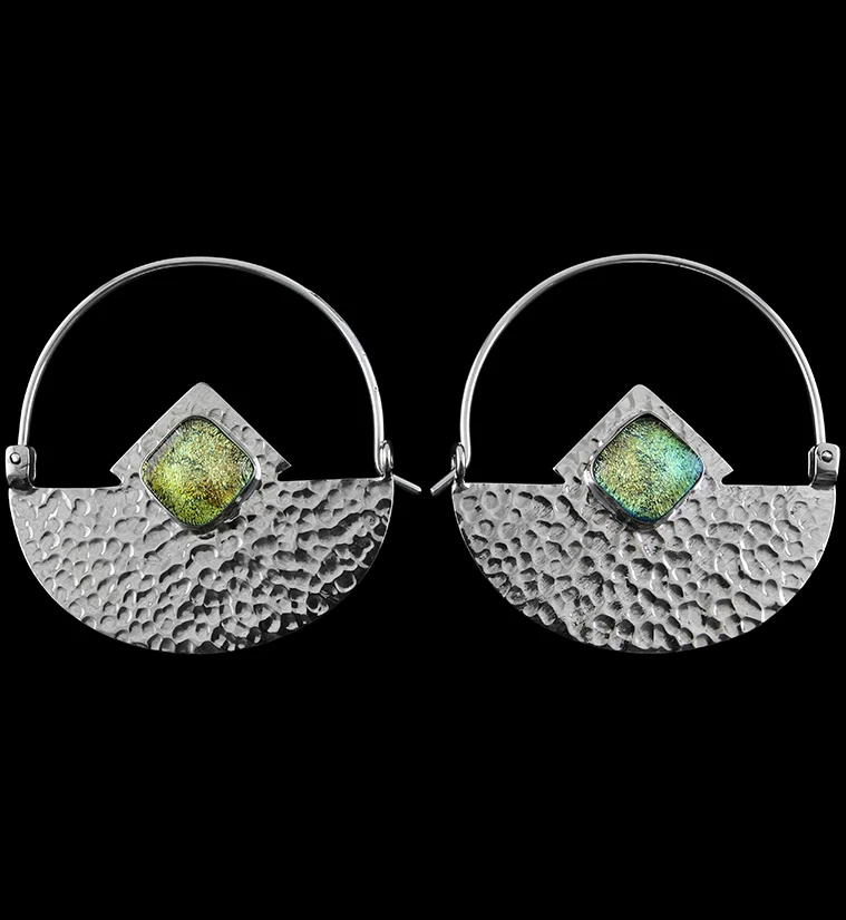 14G Accord Green Dichroic Glass White Brass Hangers - Mrs Treak