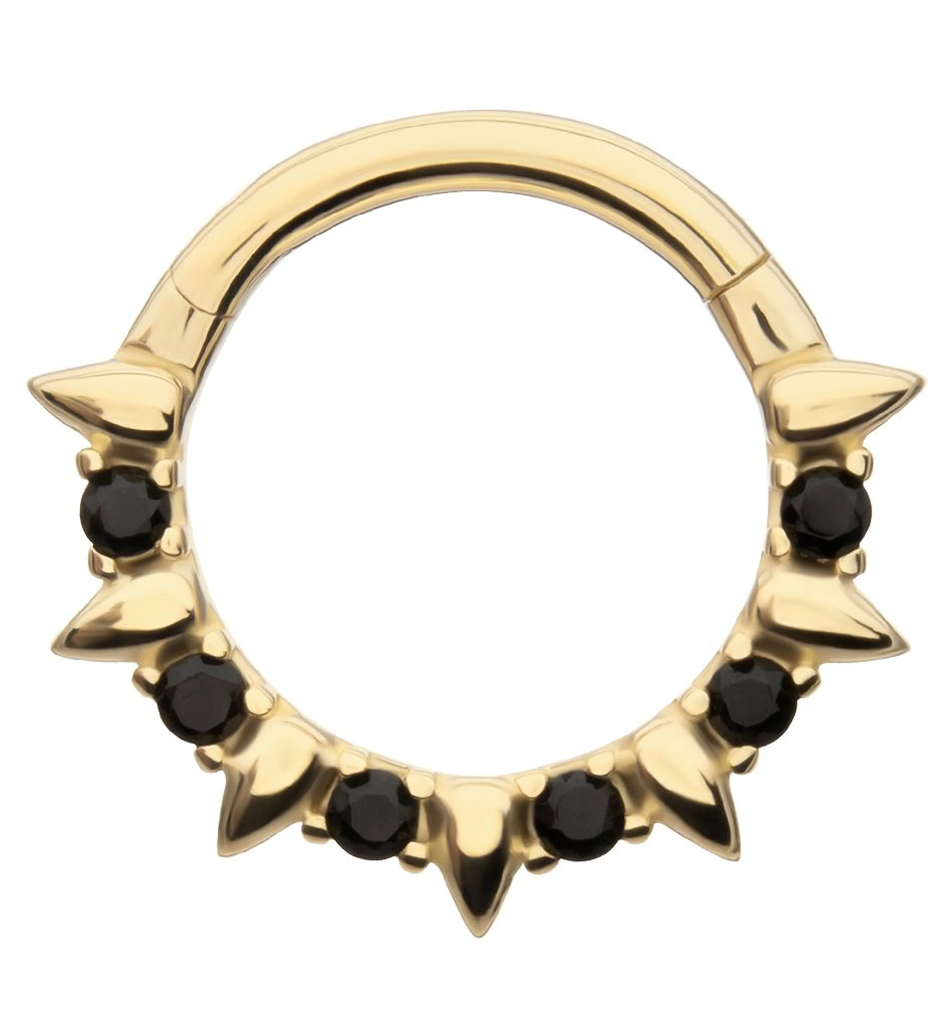 14kt Gold Black CZ Barbed Hinged Segment Ring - Mrs Treak
