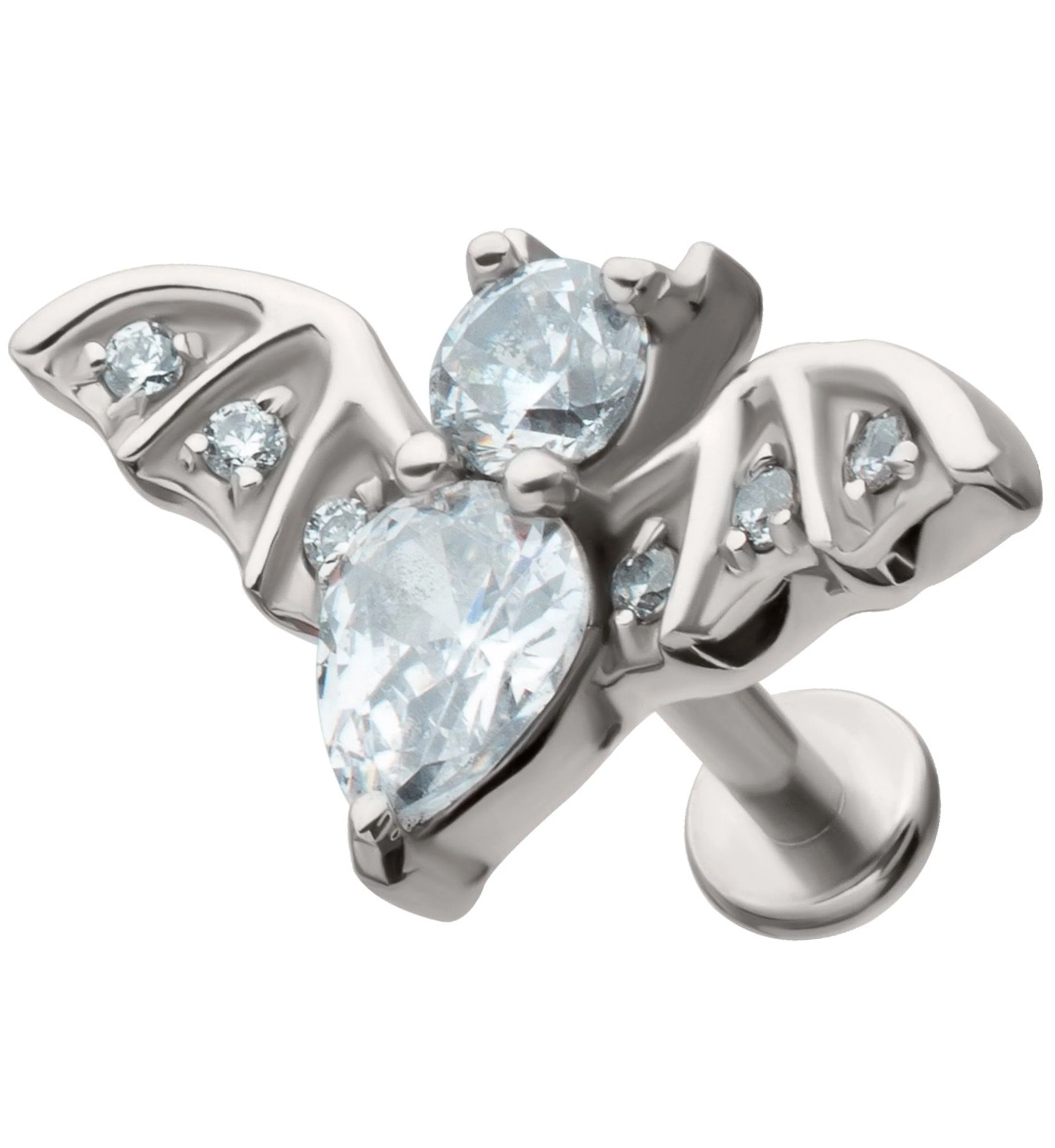 Flying Bat Clear CZ Stainless Steel Internally Threaded Labret - Mrs Treak