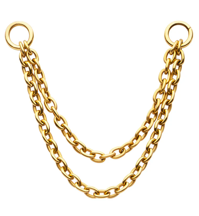 24kt Gold PVD Double Rolo Titanium Nose Piercing Chain - Mrs Treak
