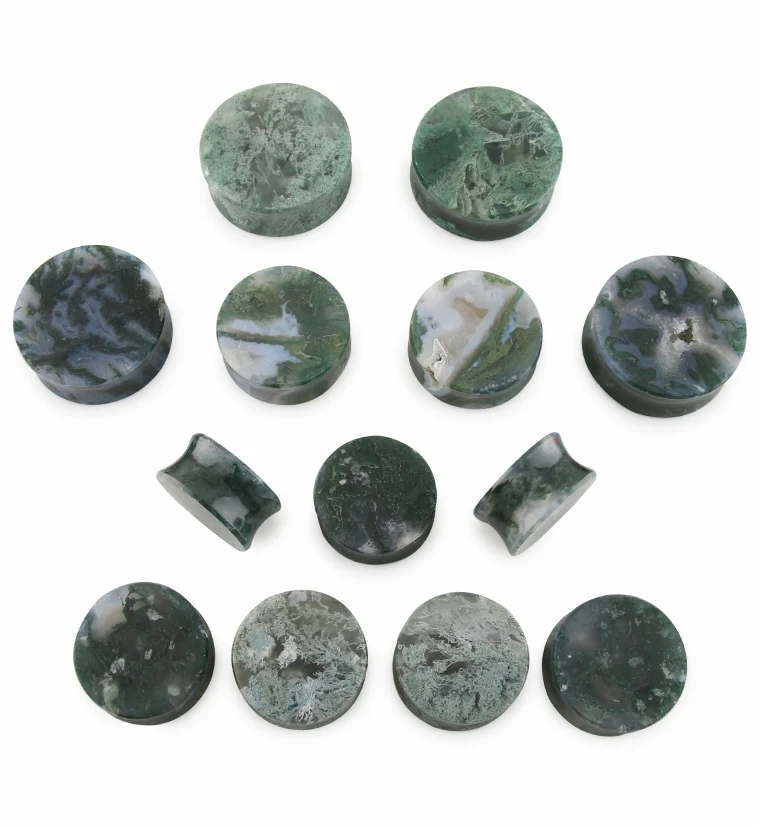 Grade A Green Moss Agate Stone Plugs - Mrs Treak
