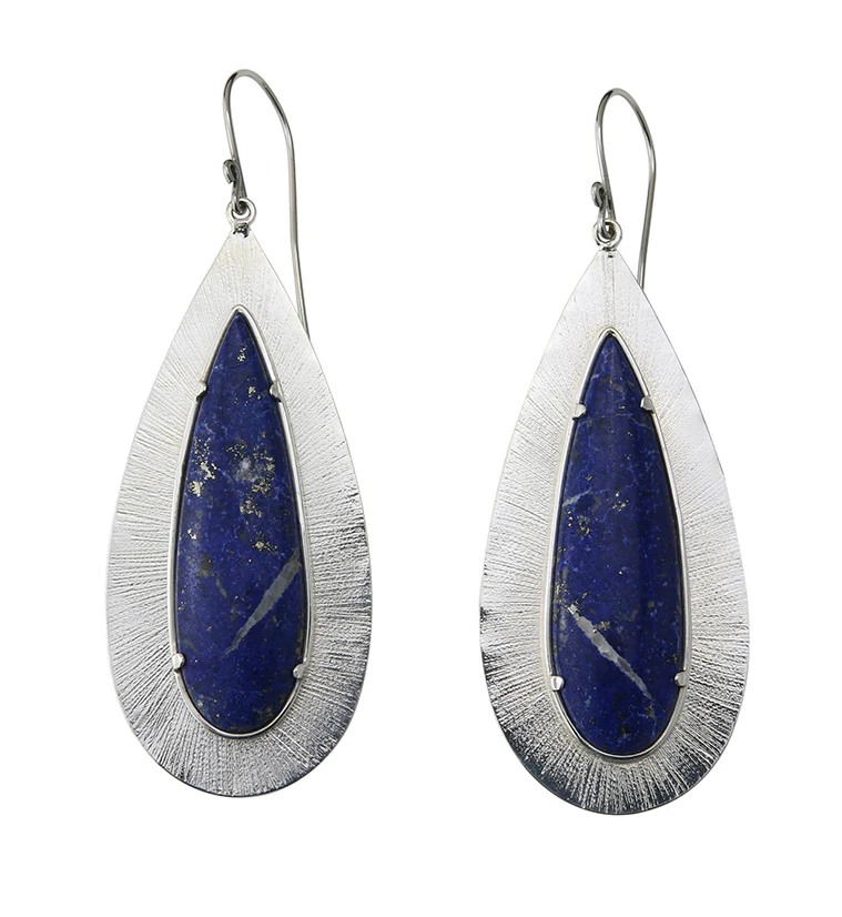 Score Blue Lapis Lazuli Stone White Brass Hangers / Earrings - Mrs Treak