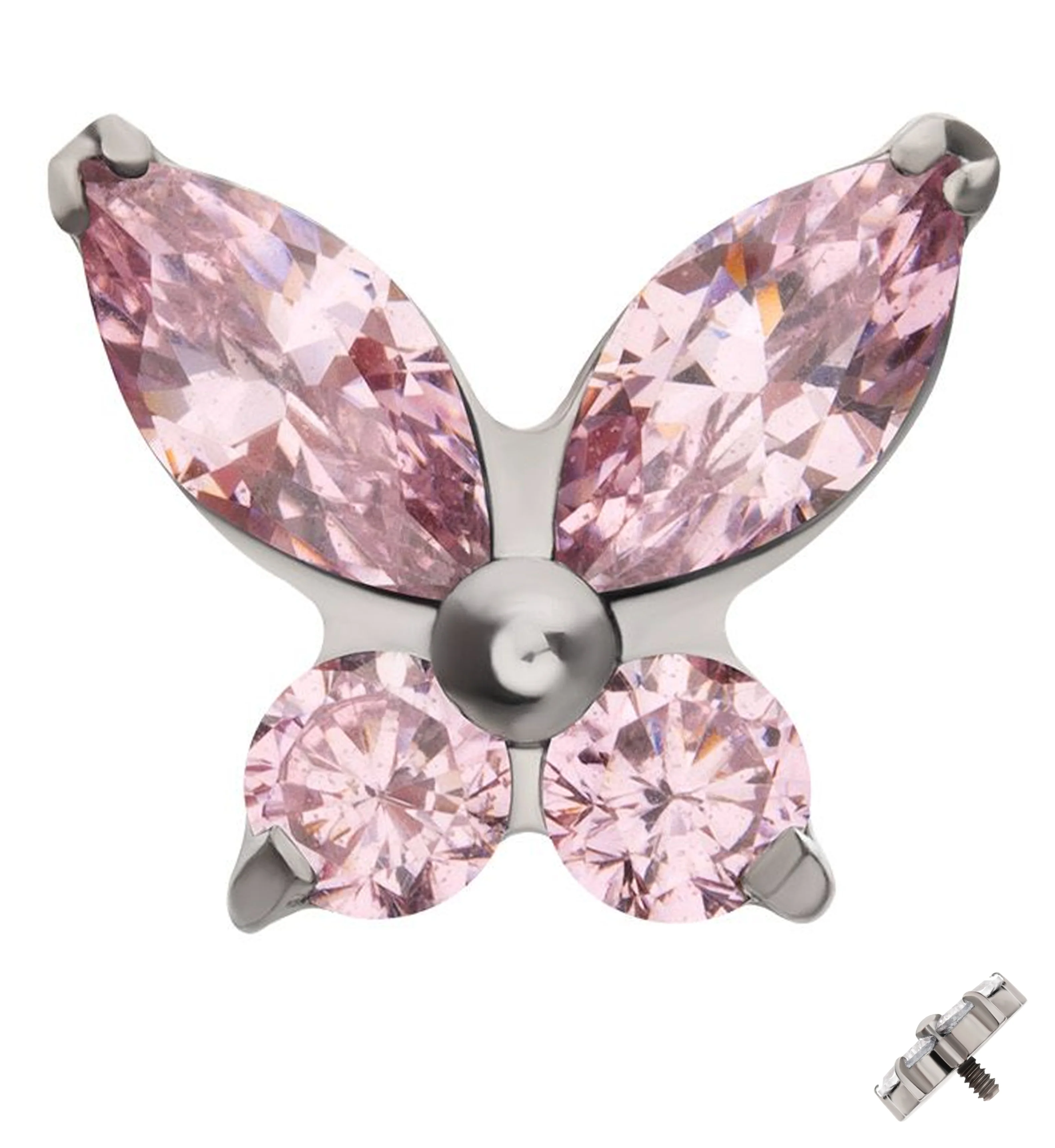 Butterfly Pink CZ Internally Threaded Titanium Top - Mrs Treak