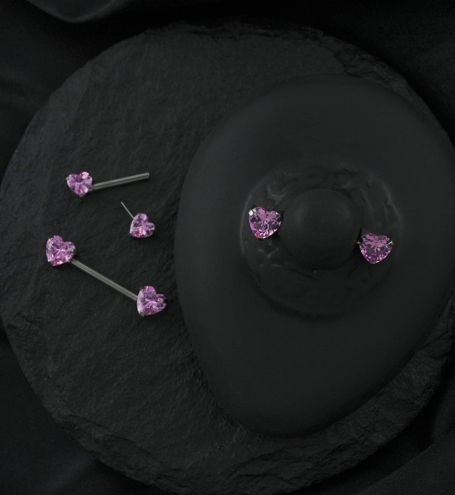 Pink Heart CZ Threadless Titanium Nipple Barbell - Mrs Treak