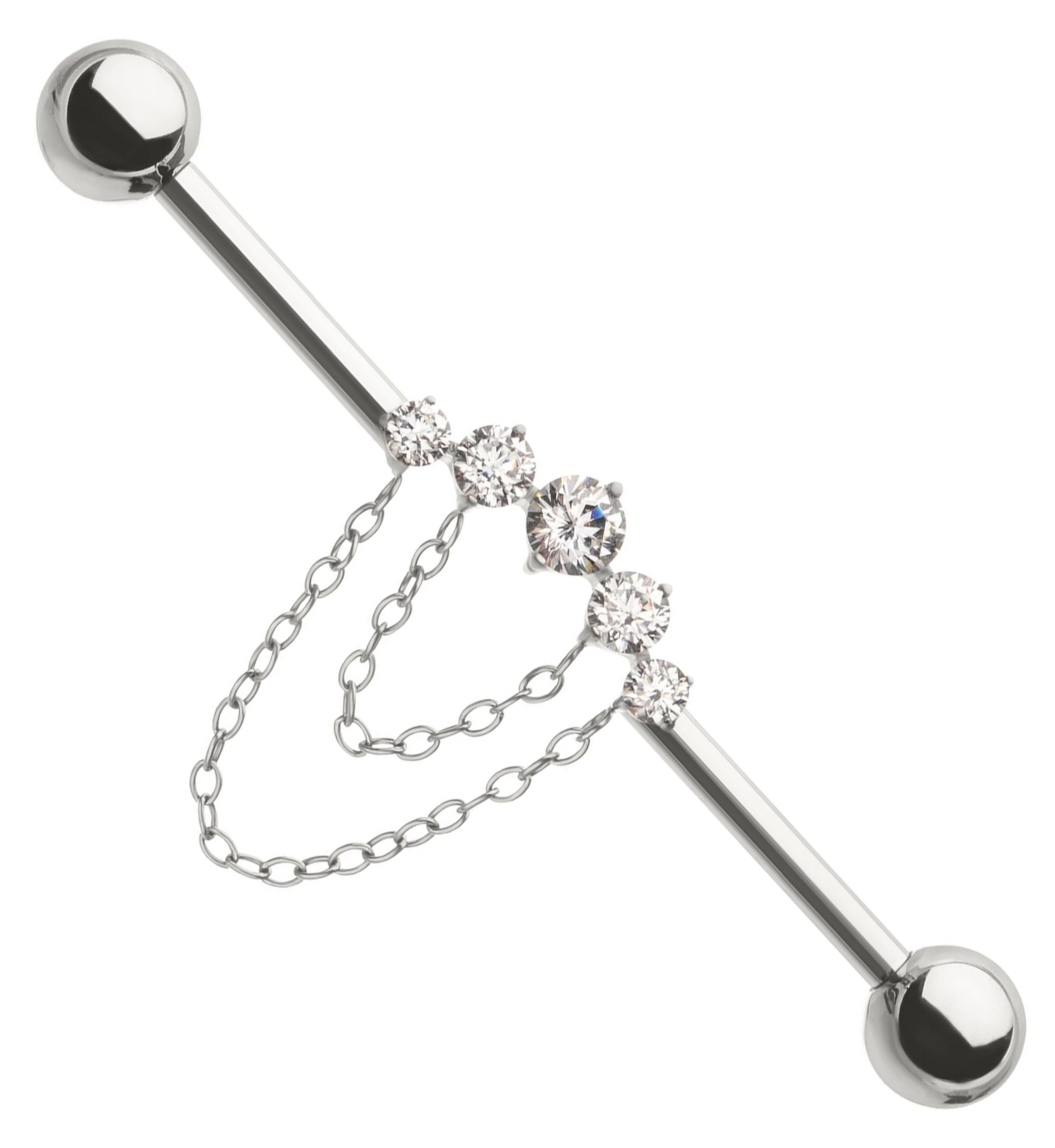 Arch Clear CZ Double Dangle Chain Internally Threaded Titanium Industrial Barbell - Mrs Treak