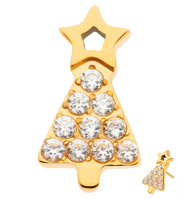 24kt Gold PVD Christmas Tree CZ Threadless Titanium Top - Mrs Treak