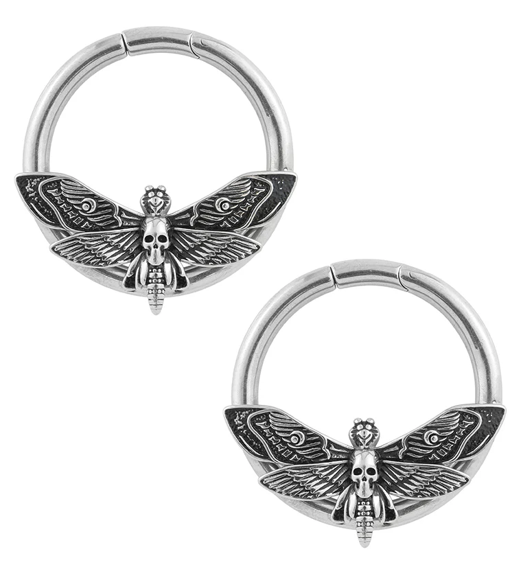 Death Moth Stainless Steel Hinged Ear Weights - Mrs Treak