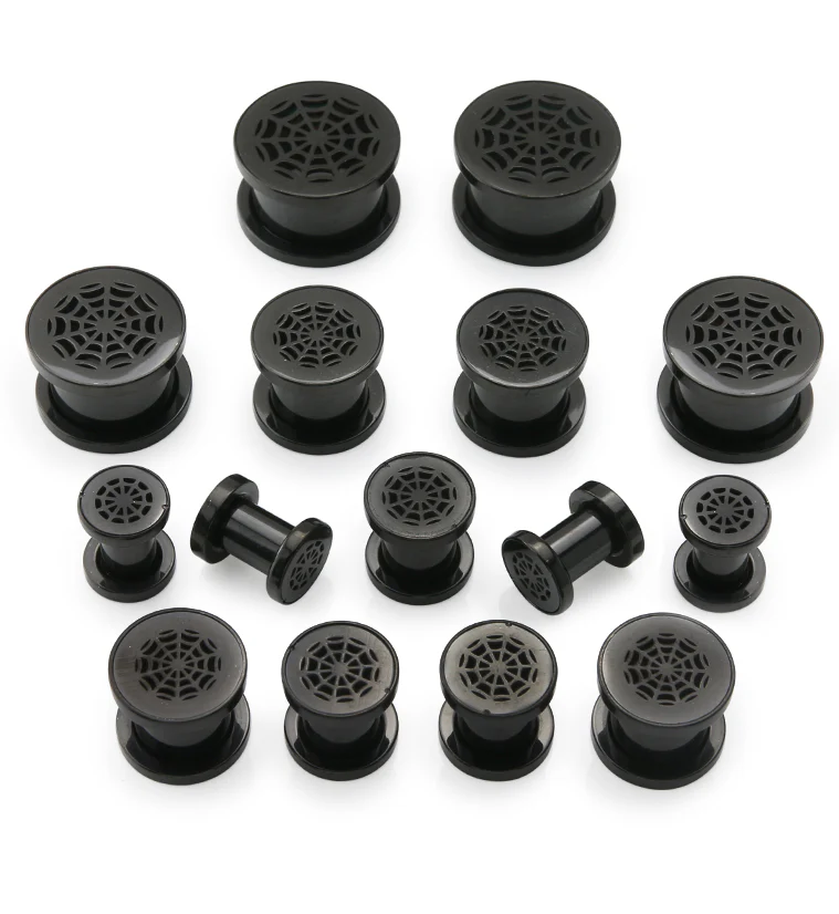 Black Spider Web Stainless Steel Tunnel Plugs - Mrs Treak
