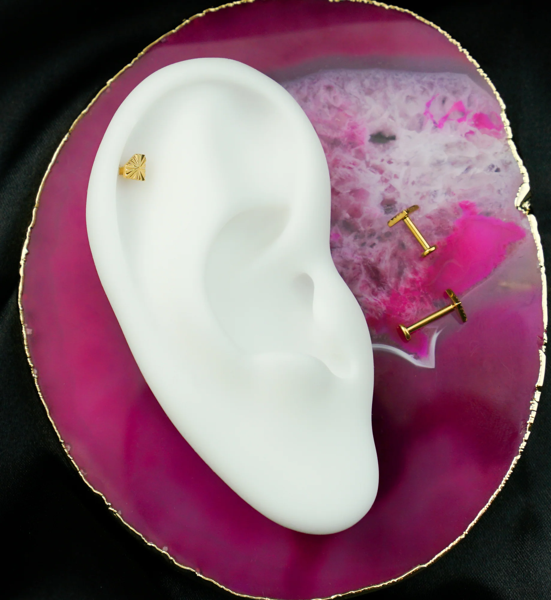 Gold PVD Score Diamond Titanium Threadless Labret - Mrs Treak