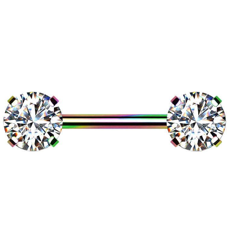 Rainbow PVD Stainless Steel Double CZ Threadless Barbell - Mrs Treak