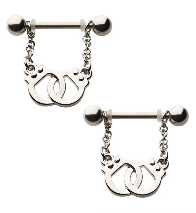 14G Handcuffs Dangle Nipple Rings Barbell - Mrs Treak