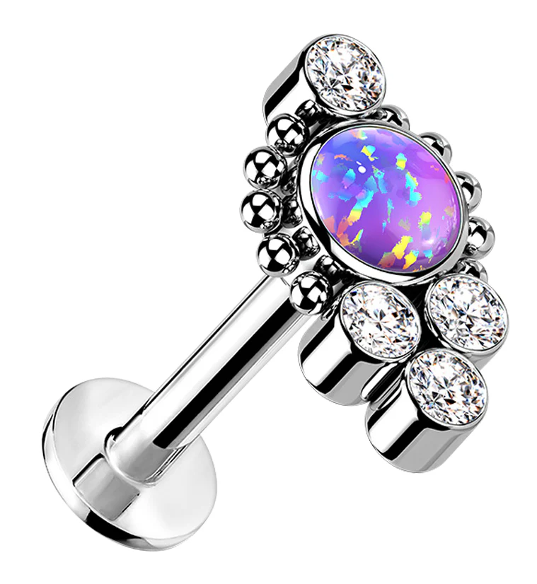 Beaded Rim Purple Opalite Titanium Threadless Labret - Mrs Treak