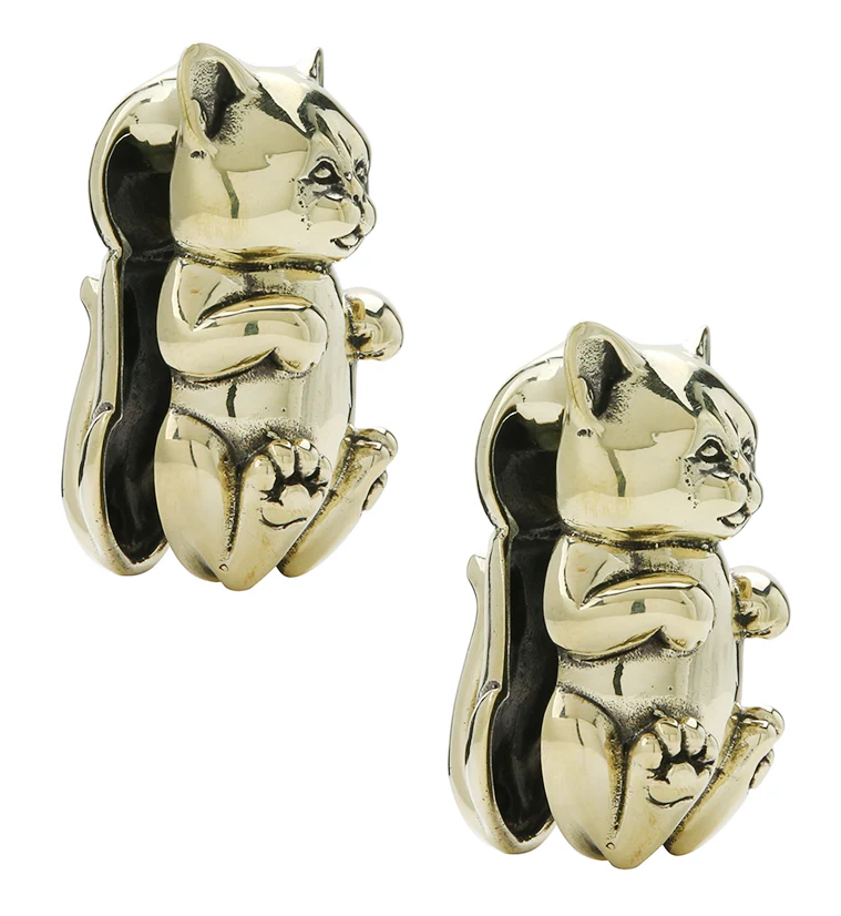 Sitting Cat Brass Ear Weights - Mrs Treak