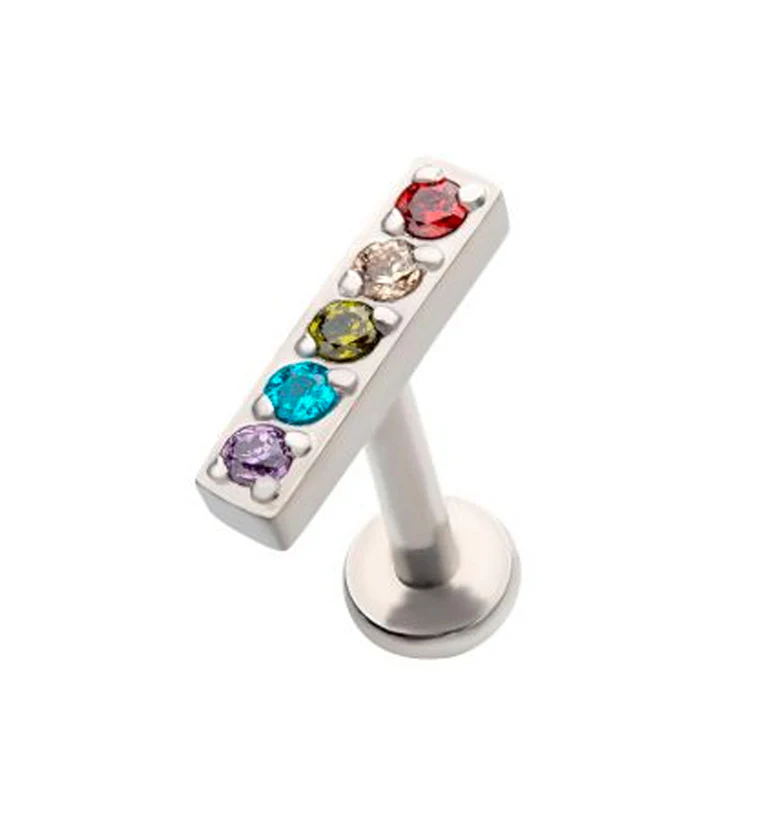 Rainbow Bar Top Prong Set CZ Labret Post - Mrs Treak
