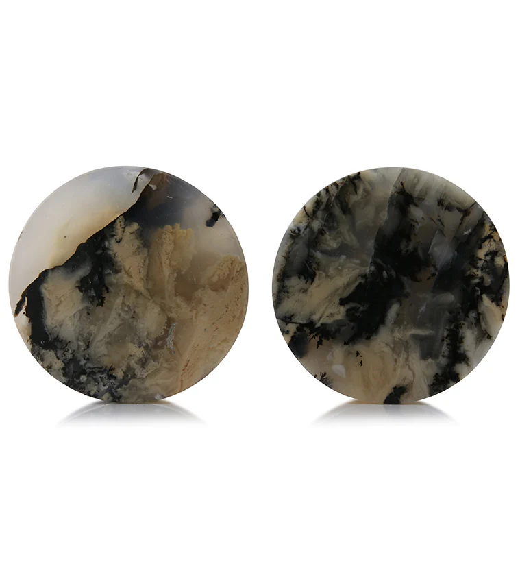 Tiger Agate Dendritic Stone Plugs 1 & 1/2 Inch (38.4mm) Version 3 - Mrs Treak