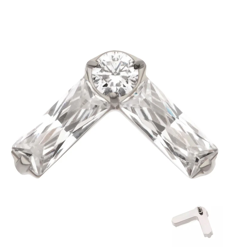 Point Baguette Clear CZ Titanium Internally Threaded Top - Mrs Treak