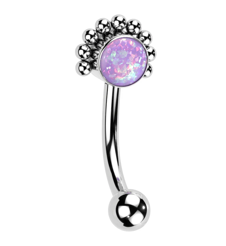 Beaded Purple Opalite Titanium Threadless Curved Barbell - Mrs Treak