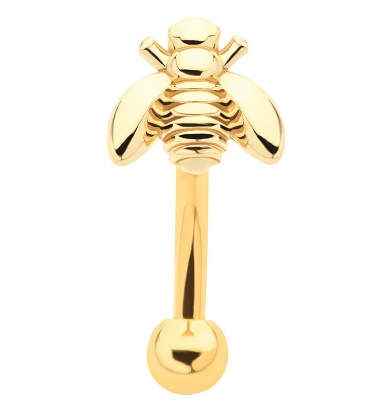 Gold PVD Honey Bee Curved Barbell - Mrs Treak