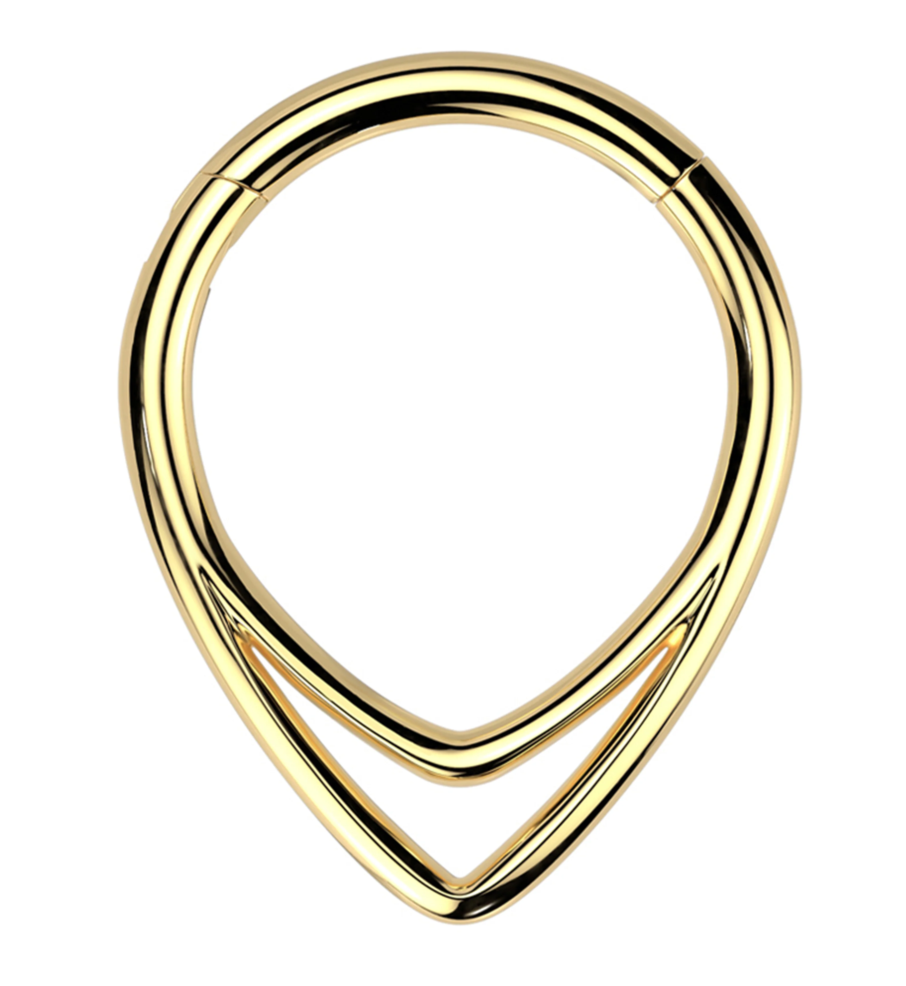 Gold PVD Double Lined Teardrop Titanium Hinged Segment Ring - Mrs Treak