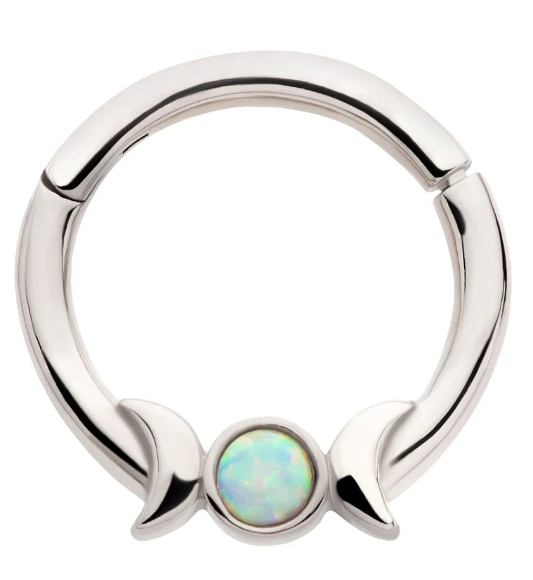 Lunar Phase White Opalite Stainless Steel Hinged Segment Ring - Mrs Treak