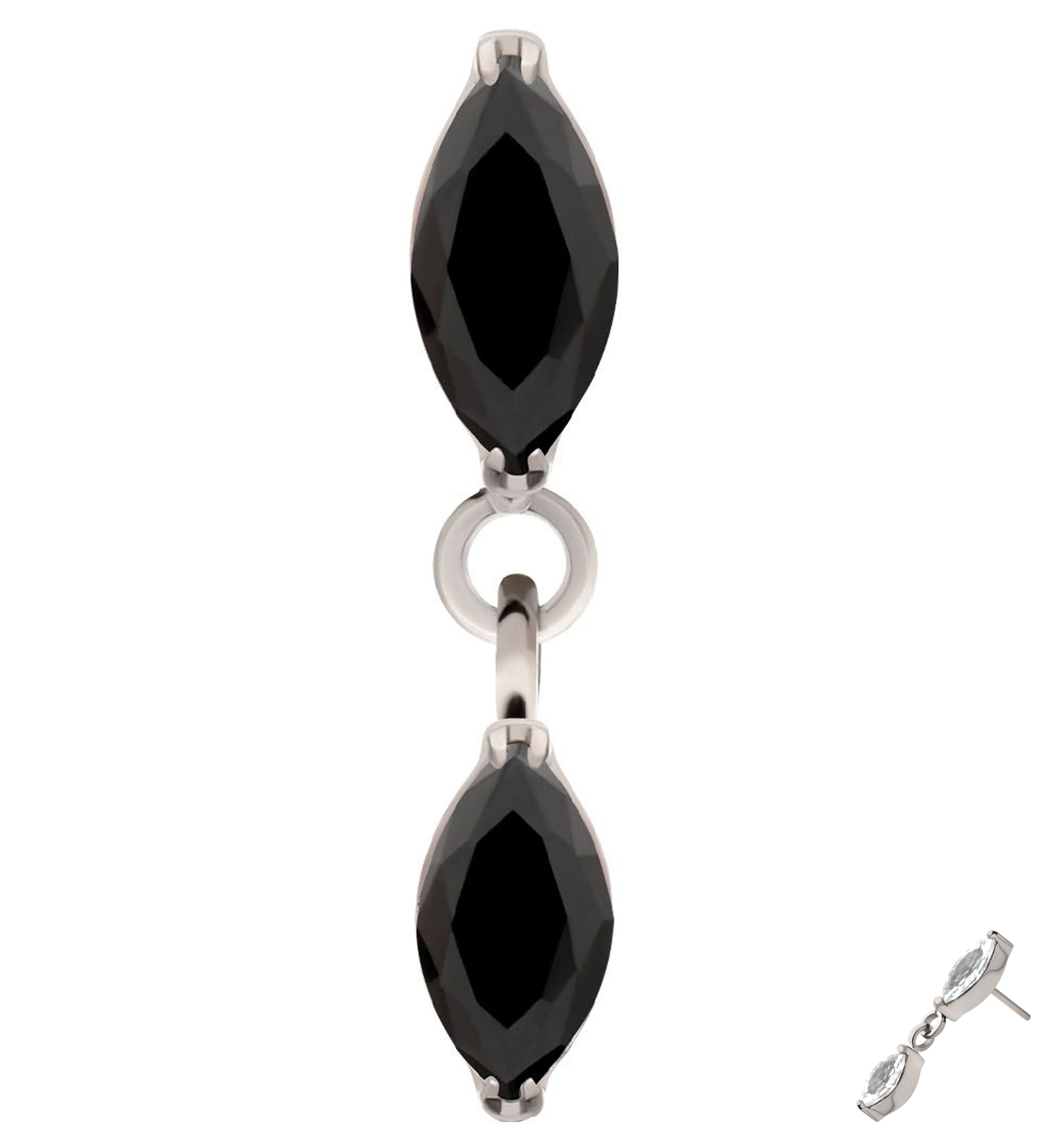 Double Marquise Black CZ Dangle Titanium Threadless Top - Mrs Treak
